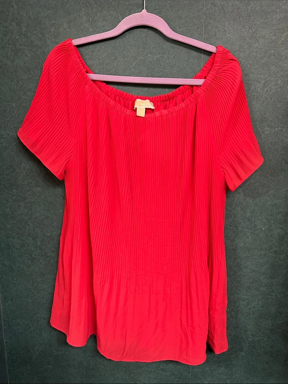 EUC Michael Kors XL Pleated Short-Sleeve Coral Tunic Top